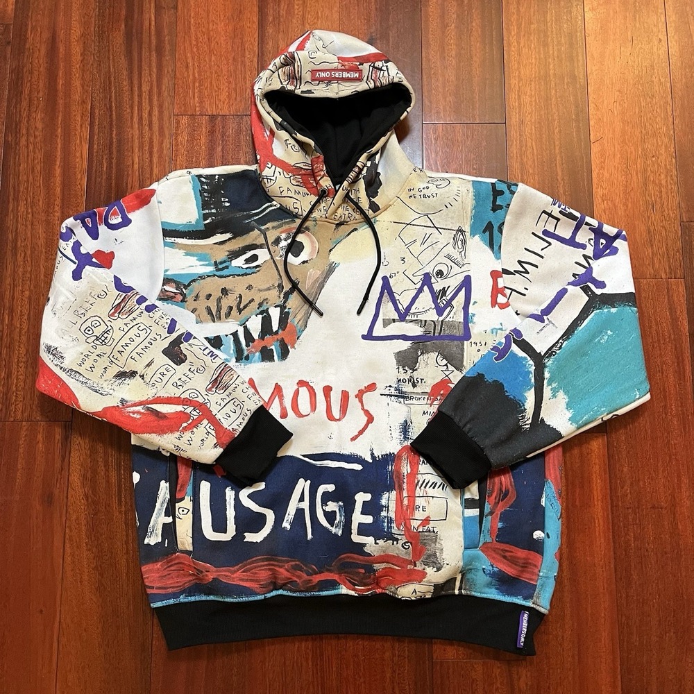 Jean Michel Basquiat Members Only Hoodie Adult Medium All Over Print Pockets